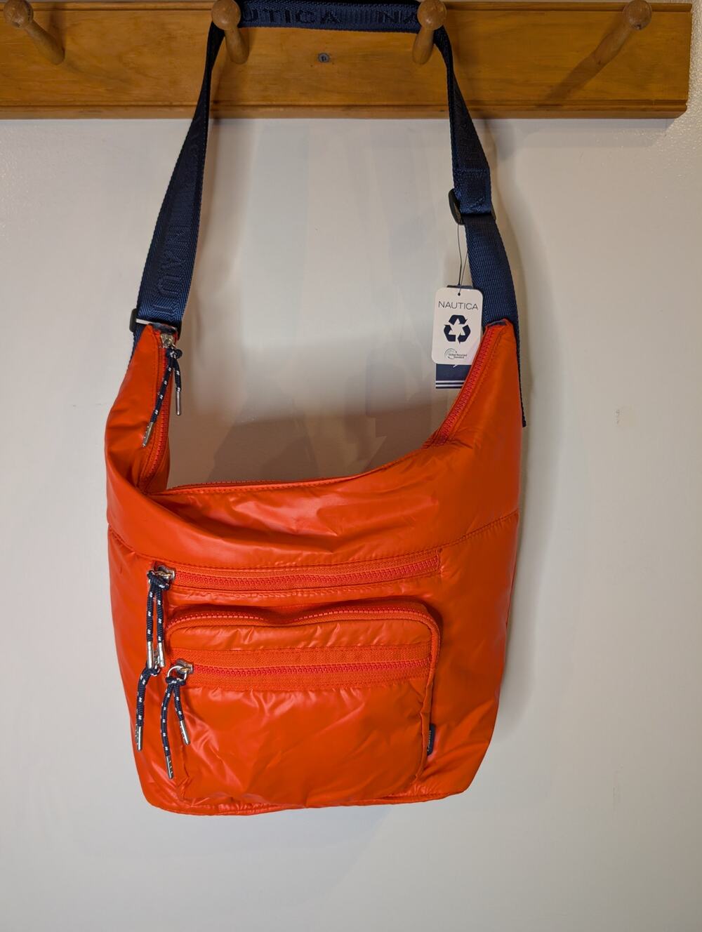 Nautica Burnt Orange Crossbody Hobo Bag Hidden Treasure Navy Strap NWT